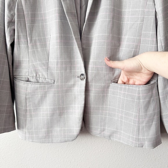 Ann Taylor Size 16 Petite Gray Pink Plaid Blazer Pants Suit Set Size 16P - Picture 6 of 15
